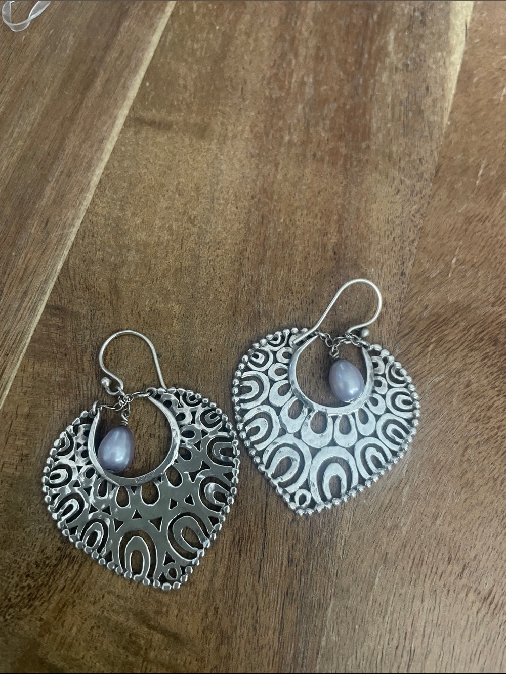 Silpada Retired Silver Heart Drop Earrings with Gray Pearl Accent